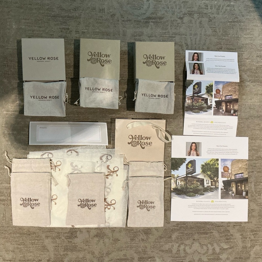 Kendra Scott Yellow Rose Gift Boxes and Cloth Bags